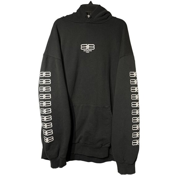 Balenciaga BB-Embroidered Oversized Hoodie in Black Large New Unisex Sweatshirt - Picture 6 of 16